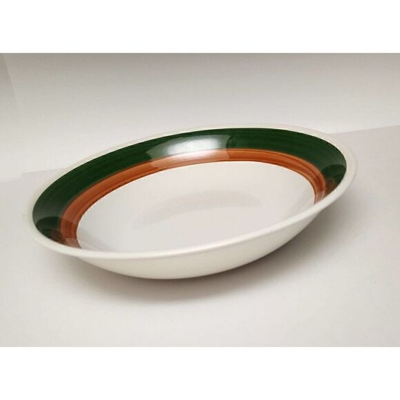 5PC Neiman Marcus Green Orange Stripe Soup & Serving Bowls - Picture 7 of 8